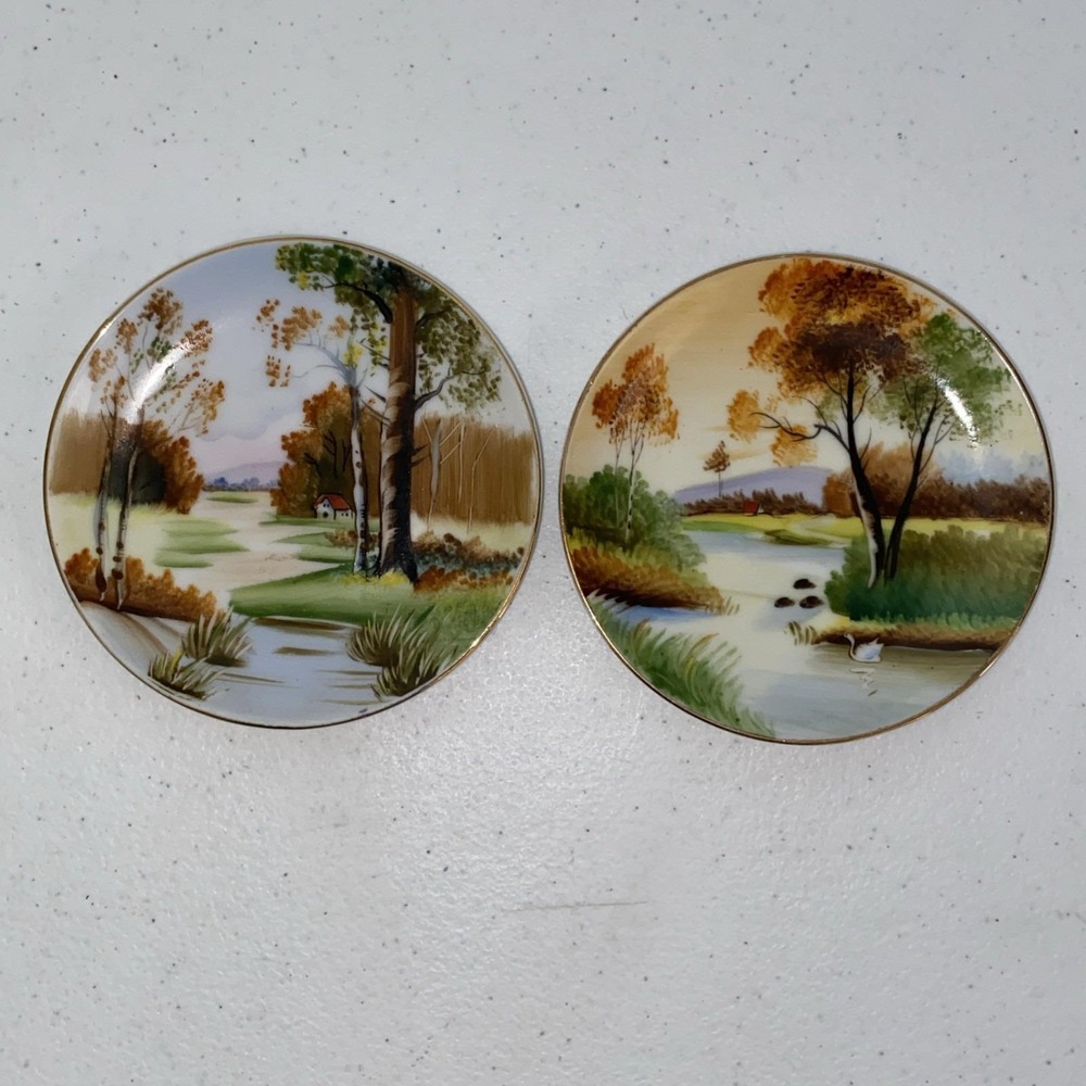SHOFU China Made in Occupied Japan Small Plates Set 2 Farmhouse Hand Painted 4"